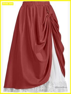 Womens Renaissance Flowy Fairy Maxi Skirt High Waist Medieval Pirate Skirt with
